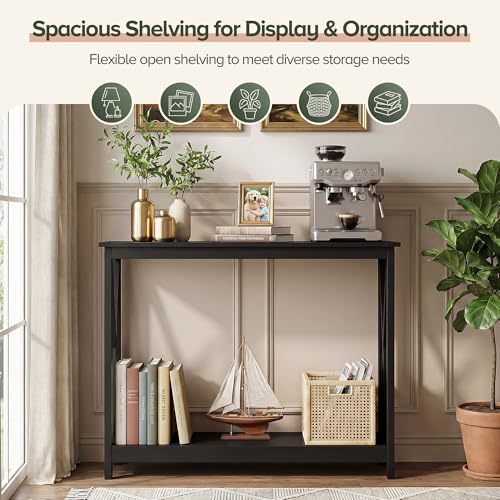 SUPER DEAL Console Table 39.5”, 2-Tier Narrow Sofa Side Table with Storage Shelf, Entrance Table for Hallway/Foyer/Living Room/Corridor/Office, Black SUPER DEAL