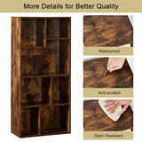 VECELO 42 Inch High Bookcase, 4-Tier Modern Storage Cabinet with Height Difference Shelves for Standard Textbooks, Floor Standing, 7 Cubes, Horizontal Available, Easy Assembly, Rustic Brown VECELO