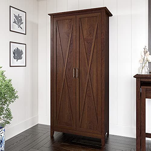 Bush Furniture Key West Tall Storage Cabinet with Doors in Bing Cherry Accent Chest for Home Office, Living Room, Entryway, Kitchen Pantry and More