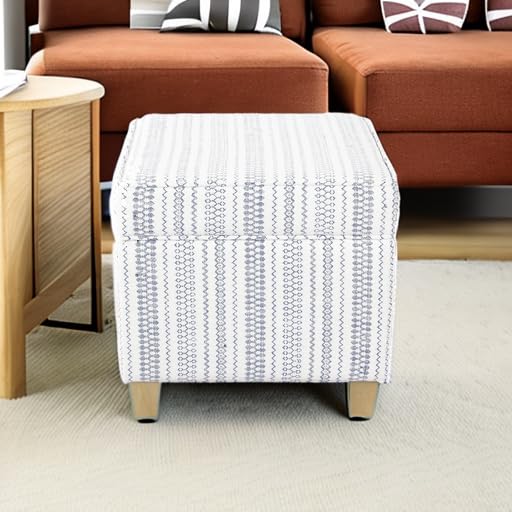 HomePop Home Decor | K7342-F2359 |Classic Square Storage Ottoman with Lift Off Lid | Ottoman with Storage for Living Room & Bedroom, Blue Stripe Large HomePop