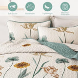 WONGS BEDDING Floral Quilt Set Queen,Green Yellow Floral Botanical Bedspread Bedding Set with 2 Pillowcase,Lightweight Summer Farmhouse Coverlet Set for All Season (96"x90") WONGS BEDDING