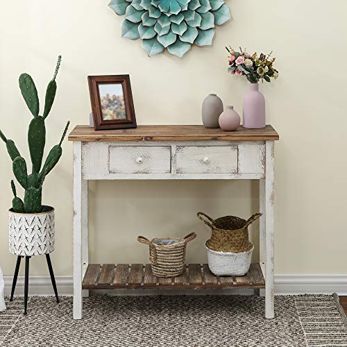 LuxenHome Foyer Table, 35'' 2-Drawer Entryway Table with Storage Shelf Wood, Small Farmhouse/Coffee/Sofa Table for Hallway/Entry Way/Foyer/Living