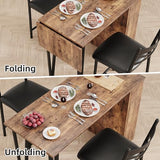 Garvee Bar Table and Chairs Set, 3 Piece Bar Table Set with with Flip Top Extension and Storage Shelves, Dining Table Set for 2, Suitable for Small Space Kitchen Apartment, Brown Garvee