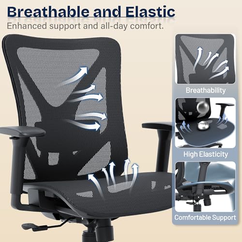 MOLENTS Ergonomic Office Chair, Mesh Computer Desk Chairs with Adjustable Lumbar Support, 3D Armrests, Tilt Function, Comfy Wide Seat, Swivel Executive Work Task Chair for Company and Home MOLENTS