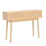 DOALBUN OKL 39" Console Table, Oak Entryway Table with 2 Rattan Drawers, Sofa Table with Wood Frame and Bamboo Storage Shelf, Rustic Hallway Table for Living Room Foyer Entryway (Natural) DOALBUN