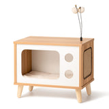 Cat House Wooden Condo Cat Bed Indoor TV-Shaped Sturdy Large Luxury Cat Shelter Furniture with Cushion Cat Scratcher Bell Ball Toys Rolife