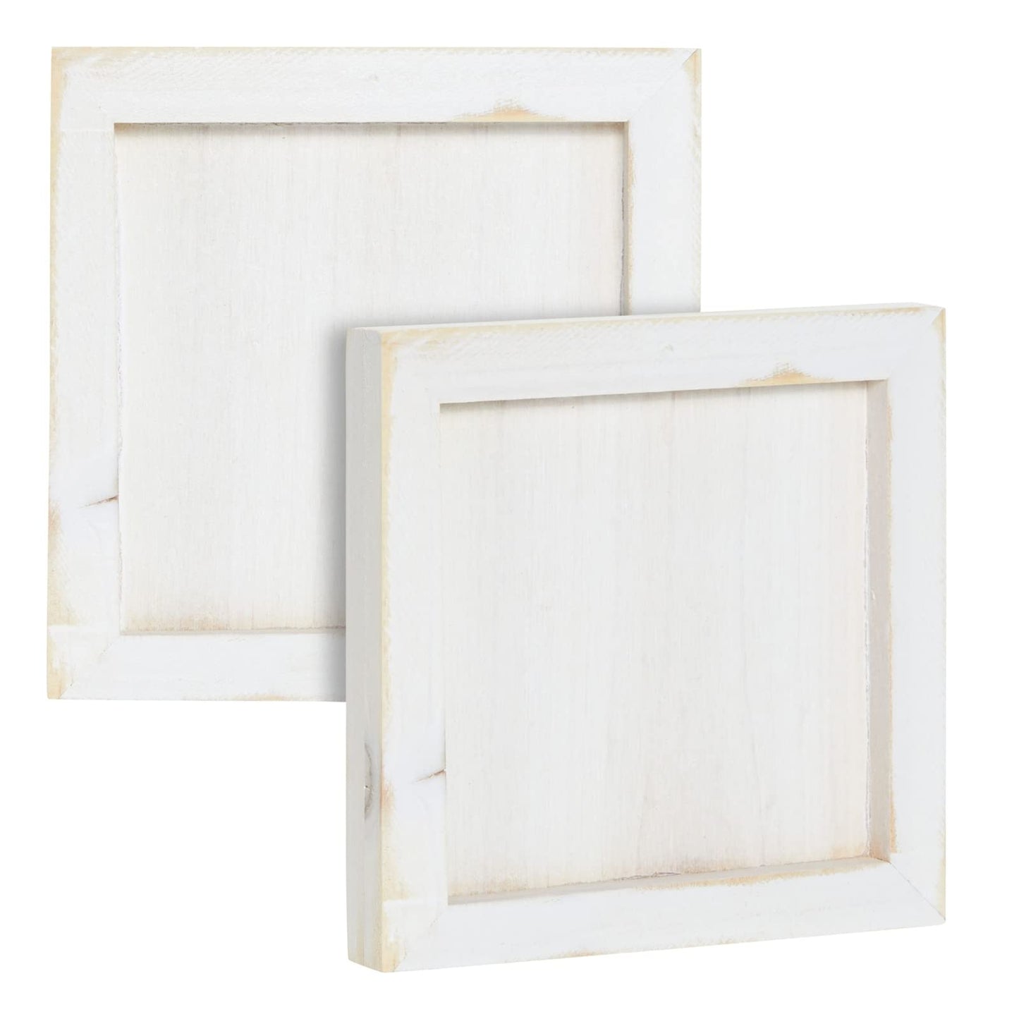 6 Pack White Washed Craft Wood Board Panels with Hardware Included for DIY Signs, Paintings (5 x 5 in)