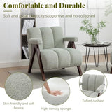 DRKAT Mid Century Modern Accent Chair with Solid Wood Frame, Boucle Upholstered Living Room Chairs with Thick Cushion, Comfy Tufted Arm Chair for Bedroom, Sage DRKAT