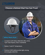 LANON White Full Brim Hard Hat, OSHA Construction Work Approved, HDPE Safety Helmet with 4 Point Adjustable Ratchet Suspension, Class E, G & C LANON Protection