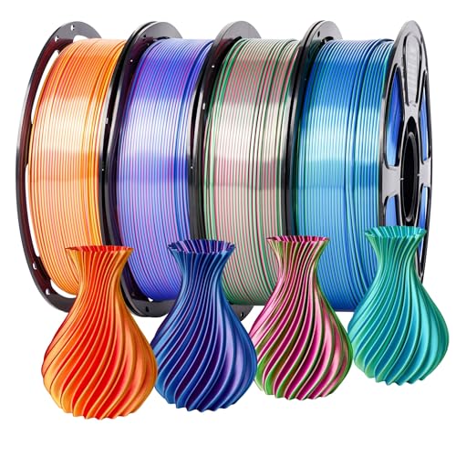 YSJOMJHYS Silk Dual Color Filament Bundle 4KG, Shiny 3D Printer Filament 1.75mm Bulk, Dimensional Accuracy +/- 0.02mm, Individually Vacuum Packed, Bicolor PLA Filament Pack, 4 Spools 1KG Each