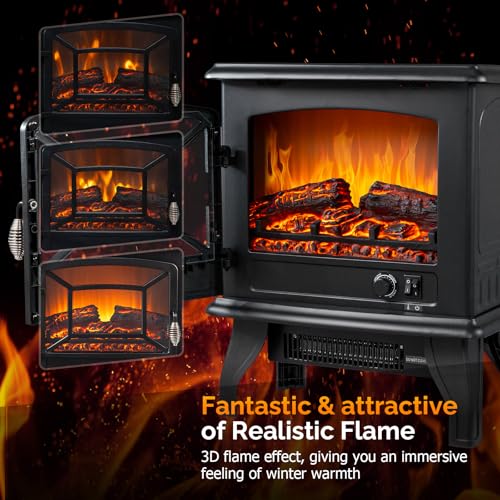 ROVSUN Electric Fireplace Stove, 20''H Freestanding Electric Space Heater with Temperature Adjustable, Realistic Flame Effect & Overheat Protectio for Indoor Bedroom Dorm Office Use, 1400W ROVSUN
