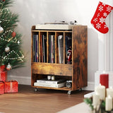Giantex Record Player Stand, Rolling Turntable Stand with Drawer & Lockable Wheels, Record Player Table Holds Up to 150 Albums, Vinyl Record Storage for Living Room Bedroom, Rustic Brown Giantex