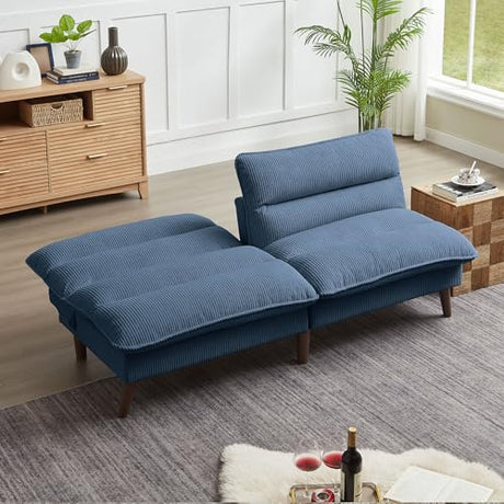 Enobala Futon Sofa Bed, 72" Convertible Futon Couch with 3-Level Adjustble Backrest, Modern Loveseat Couch, Folding Recliner Sleeper Sofa for Small Spaces, Living Room, Apartment, Guest Room, Blue Enobala