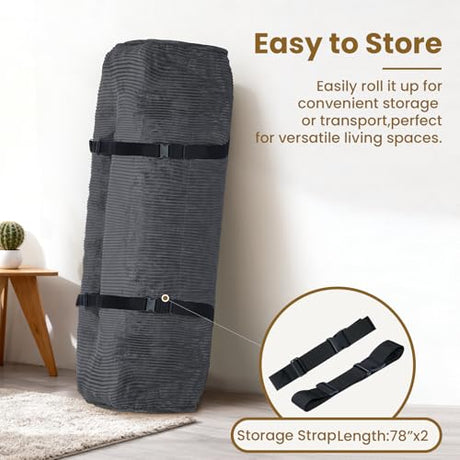 NLDD 10" Futon Mattress Full Size, Ultra Thick Futons Sofa Couch Bed Sleeper Sofa Bed, Versatile Floor Futons Japanese Floor Mattress for Adults, Grey (Frame Not Included) NLDD