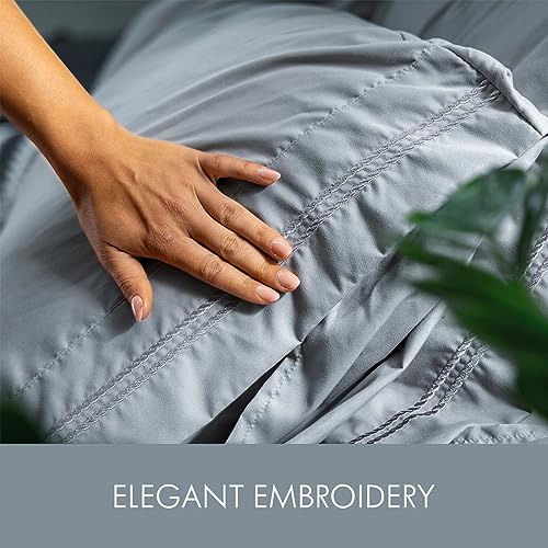 ClevaHome Queen Size Sheet Set - 6 Piece Soft Breathable Luxury Bed Sheet Set - Shrinkage & Fade Resistant Embroidered Bedding Sheet with Deep Pocket, 2 Extra Pillowcases (Queen, Quarry) Cleva