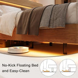 Einhomn Floating Bed Frame Full with Led Lights and Charging Station, Full Size Platform Bed Frame w/Storage Headboard, Heavy Slats Support, No Box Spring Needed, Noise Free, Easy Assembly, Walnut Einhomn