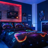 Erosebridal Game Consoles Gamer Bedding Set King Gamer Gifts,Gaming Comforter Sets for Boys Space Glow Geometric Kids Comforter Sets Boys Red Green Blue Teal,Teen Boy Room Decor Erosebridal