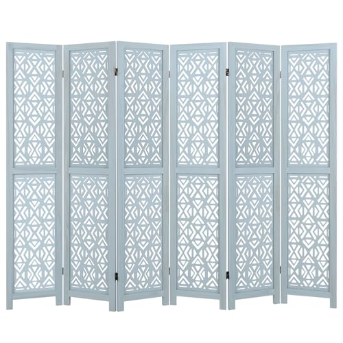 Giantex Room Divider 6 Panels - Boho Room Dividers with Carved Cutout Pattern & Solid Wood Frame, Fully Assembled, 65'' Folding Privacy Screen Partition Wall Divider for Room Separation, Light Blue Giantex