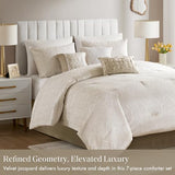Madison Park 7-Piece Velvet Comforter Set, Jacquard Bedding Sets for All Season, Includes Comforter, Bed Skirt, Pillow Shams and Decorative Pillow, Queen/King/Cal King, Nocturne, Champagne Madison Park