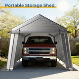 LINKHOO 10x15 FT Portable Garage Carport, Heavy-Duty Storage Shed with 220G Waterproof PE Tarp, Roll-Up Zipper Door & Vent, for Motorcycle, Bike, ATV, Tools, Outdoor Equipment, Gray LINKHOO