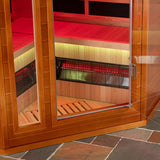 WOODBRIDGE Infrared Sauna Room 2 Person Japanese Cedar Indoor Corner Sauna with 7 Carbon Heaters, Red Light Therapy,Bluetooth Speaker,Intelligent Dual Control System,Tempered Glass,Exterior Brim Light WOODBRIDGE