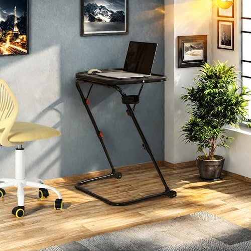 Homy Casa Adjustable Z Shaped Study Desk with Cup Holder, No Assembly Required,Space Saving Portable Laptop Foldable Table for Home Office Living Room & Bedroom, Sturdy Metal Frame with PP Top, Black Homy Casa