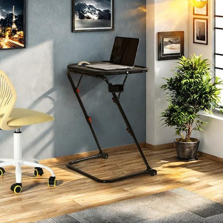 Homy Casa Adjustable Z Shaped Study Desk with Cup Holder, No Assembly Required,Space Saving Portable Laptop Foldable Table for Home Office Living Room & Bedroom, Sturdy Metal Frame with PP Top, Black Homy Casa