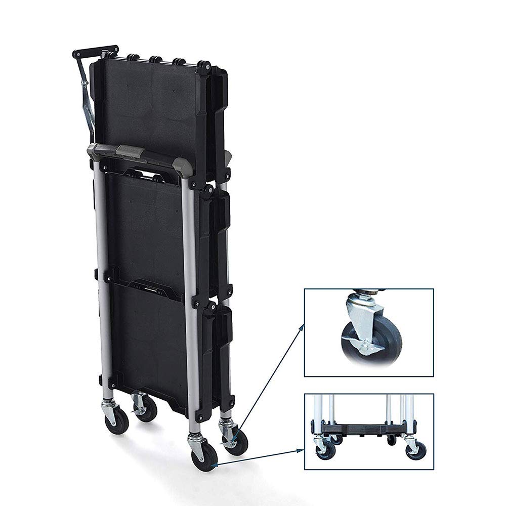 Olympia Tools 85-188 Pack-N-Roll Folding Collapsible Service Cart, Black, 50 Lb. Load Capacity per Shelf - WoodArtSupply