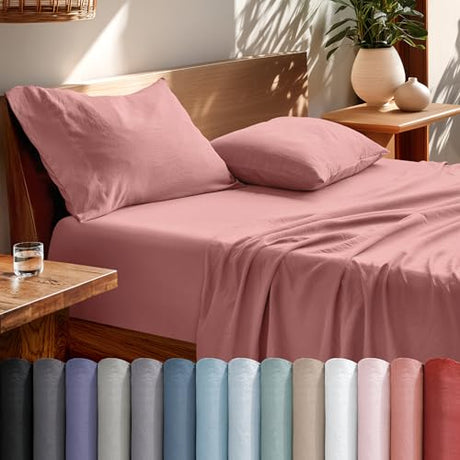 Bare Home Full Sheet Set - Luxury 1800 Ultra-Soft Stonewashed Microfiber - Double Brushed - Deep Pockets - Easy Fit - Breathable Bedding - Sheet Sets & Pillowcases (Full, Stonewashed Dusty Rose) Bare Home