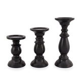 SAMHITA Set of 3 Farmhouse Mango Wood Candle Holders, in Black Finish for Table Centerpiece Candle for Any Room Decor Samhita