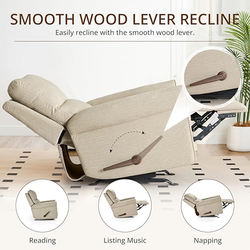 zzlay Rocker Recliner Chair, Nursery Glider Recliner with High Back&Deep Seat, Manual Push Back Rocking Fabric Armchair with Overstuffed Backrest and Armrests for Living Room, Medium, Warm Oat zzlay