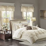 Madison Park Essentials Room in a Bag Faux Silk Comforter Set - Luxe Diamond Tufting All Season Bedding, Matching Curtains, Decorative Pillows, Ivory King(104"x92") 24 Piece Madison Park
