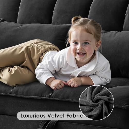 tiramisubest Sleeper Sofa Bed,55'' Convertible Pull Out Couch with Side Pockets,Velvet Fabric Loveseat Sleeper Sofa with Adjustable Backrest for Living Room,Apartment(Black) tiramisubest