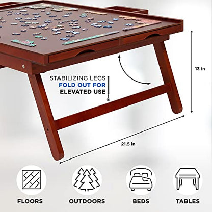 Jumbl 1000-Piece Puzzle Board Rack w/Cover | 23” x 31” Jigsaw Puzzle Table w/Legs 6 Removable Storage Sorting Drawers | Smooth Plateau Fiberboard Work Surface & Reinforced Hardwood | Games &  - WoodArtSupply