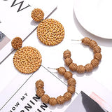 Rattan Earrings Statement Rattan Ball Hoop Earrings for Women Straw Earrings Woven Dangle Drop Earrings (Rattan Earrings Set) (D Rattan Earring Set) HSWE