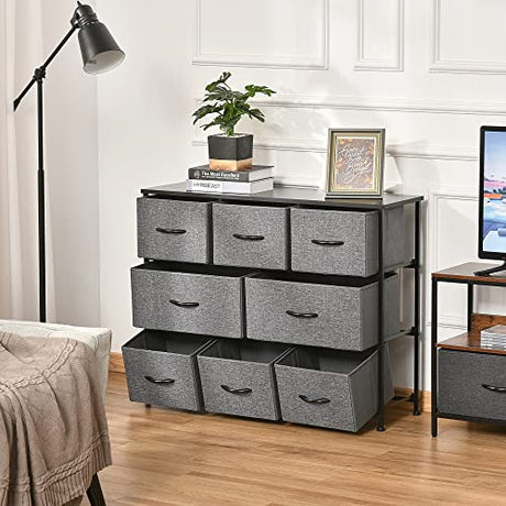 HOMCOM 8-Drawer Dresser, 3-Tier Fabric Chest of Drawers, Storage Tower Organizer Unit with Steel Frame for Bedroom, Hallway, Dark Gray HOMCOM