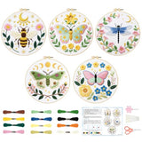 ACRNIGHEET 5PCS Embroidery Kit for Beginners Adults, Butterfly Embroidery Kit, Flowers Embroidery Starter Kit with Instructions, Including 5 Stamped Embroidery Cloth Hoops Threads, Crafts Gift Idea