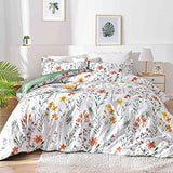 Floral Duvet Cover King Size - White Yellow Flowers and Green Leaf Spring Botanical Printed Microfiber Comforter Cover Set - 3PC 104X90 Soft and Lightweight Quilt Cover, Farmhouse Style for Women Men Faincy