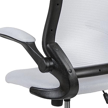 Flash Furniture Kale Mid-Back White Mesh Ergonomic Drafting Chair | Adjustable Foot Ring, Flip-Up Arms