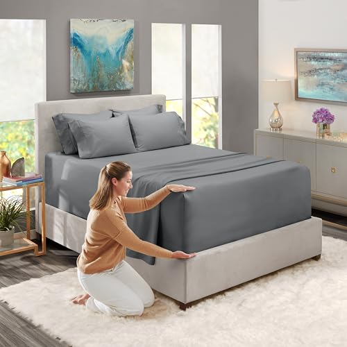 Hearth & Harbor Extra Deep Pocket Sheet Sets, Luxury Soft 6 Piece Bed Sheet Set Fits Mattress 18-24 Inches - Queen, Grey Hearth & Harbor