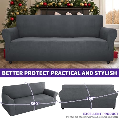 ZNSAYOTX Super Stretch Couch Cover (72"-92") Universal Sofa Covers with Elastic Bottom, Dog Cat Pets Friendly Washable Furniture Protector Fitted Sofa Slipcovers Stay in Place (Dark Grey, Sofa) ZNSAYOTX