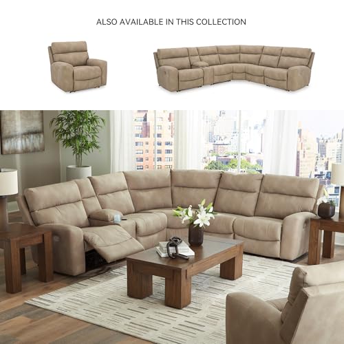 Signature Design by Ashley Next-Gen DuraPella Contemporary Faux Leather Wall Hugger Power Recliner with Adjustable Headrest and USB Ports, Light Brown Signature Design by Ashley