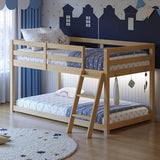 Vantic Low Bunk Bed with Guardrail and LED Light, Floor Toddler Bunk Bed Twin Over Twin with Wide Stairs, Convertible Soild Wooden Loft Bed for Kids with 6 Hooks, Space-Saving, Natural Wood Vantic