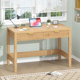 YOMILUVE Fluted Computer Desk with 2 Drawers, 39 Inch Small Computer Desk with Storage, Compact Writing Study Desk for Small Spaces YOMILUVE