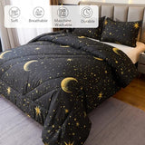 Caressma Black Comforter Moon Star Teen Boy Girl Galaxy Bedding Microfiber Twin Size Set 2 Pieces for All Seasons with Pillowcase Caressma