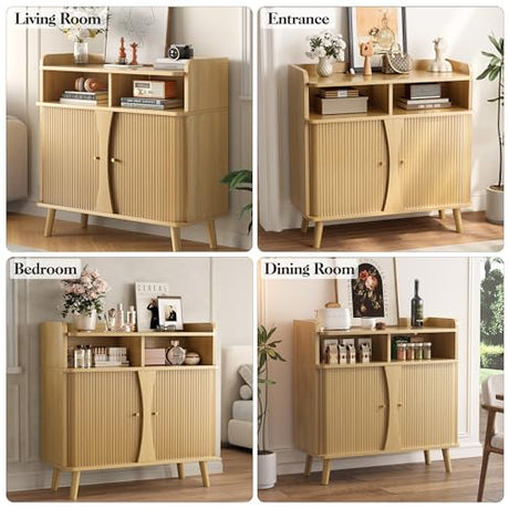 Decofy 39" Buffet Sideboard Cabinet, Mid Century Modern Console Cabinet with Roller Shutter Sliding Doors & Adjustable Shelves for Kitchen Cabinets, Living Room, Entryway, Coffee Bar Cabinet (Oak) Decofy