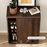 WINWY Fluted Shoe Cabinet with Sliding Door, 6-Tier Large Hidden Storage Organizer Modern Shoe Rack with Adjustable Shelves, Mid Century Freestanding Wooden Shoe Storage Cabinet for Entryway,Walnut WINWY
