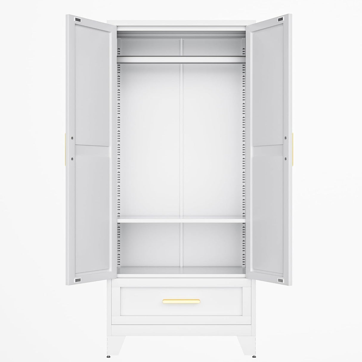 71 Farmhouse Metal Wardrobe Closet with Hanging Rod, 2 Barn Doors, Adjustable Shelves, Steel Armoire with Drawer for Home, Bedroom Black COFaR