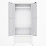 71 Farmhouse Metal Wardrobe Closet with Hanging Rod, 2 Barn Doors, Adjustable Shelves, Steel Armoire with Drawer for Home, Bedroom Black COFaR