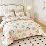Btargot Lightweight Soft 3 Piece Rainbow Comforter Set with 2 Pillow Covers, Cartoon Love Hearts Flowers and Grass Bedding Set for Girls Boys Kids, Full Multi-Color Btargot
